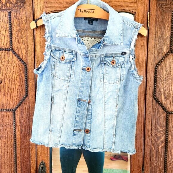 Lucky Brand denim eyelet lace vest S - Picture 1 of 11